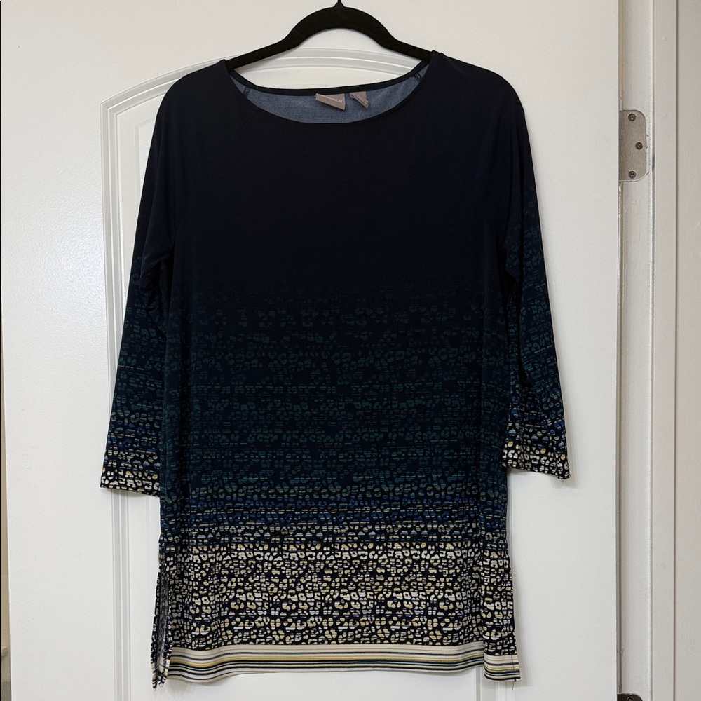 Chico's Navy and Cream Patterned Tunic